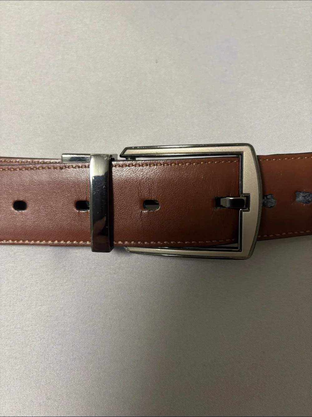 Men's Brown or Black Reversible Leather Dress Belt with Silver Buckle